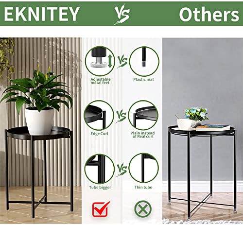EKNITEY Small Side End Table - Metal Side Table with Removable Tray - Image 5