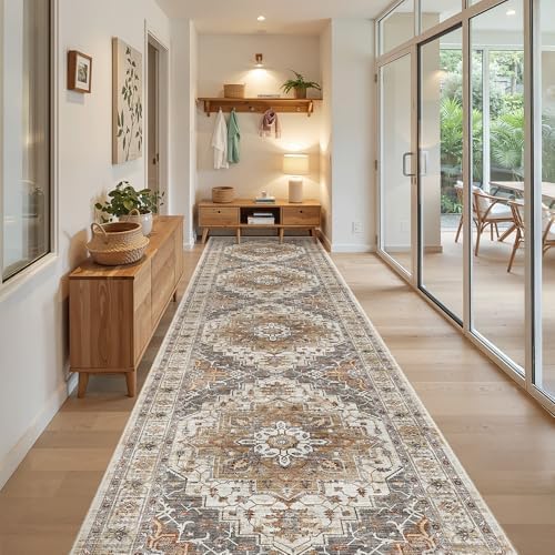 Madane Hallway Runner Rug 3x14 Washable Kitchen Runners Long, Turmeric/Grey - Image 2