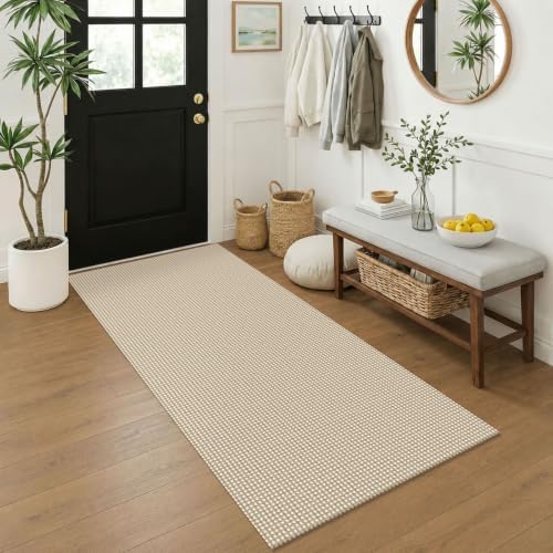 KOZYFLY 3x6 Washable Runner Rug, Non Slip Wide Runners for Hallway, Woven Large Entryway Runners, Braided Floor Carpet Runner for Entry, Kitchen, Bedside, Hall, Ivory Beige by KOZYFLY