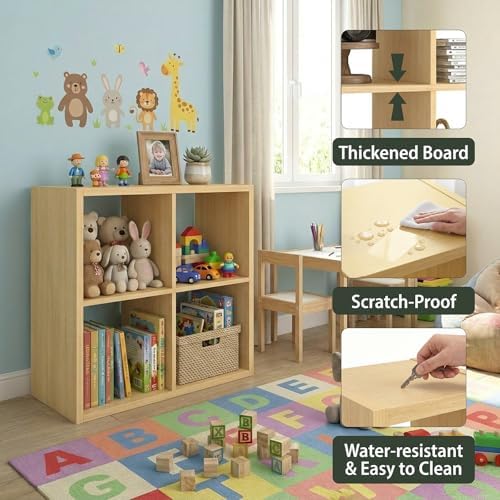 WannabeMyself【2026 Wooden Thick Frame】 4 Cube Storage Organizer with Anti-Tipping Kits, Reversible Open Back Book Shelf,Bookcase for Living Room,Bedroom,Entrance Hall,Office,11.6×24.6×24.7,Oak Color - Image 3