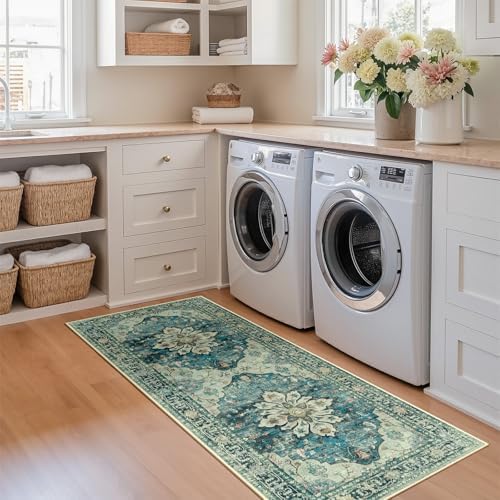 RELEANY Washable Area Rug, Runner 2'x5', Blue/Vintage Dark Blue - Image 3