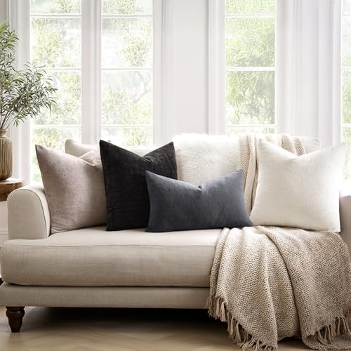 MIULEE Grey Chenille Couch Throw Pillow Covers, 20x20 - Image 3