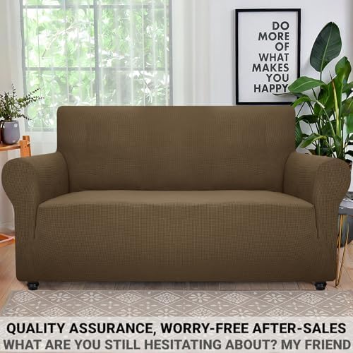 ZNSAYOTX Super Stretch Couch Cover Love Seat Sofa Covers for Living Room Dogs Pet Friendly Furniture Protector Spandex Loveseat Slipcovers with Anti Slip Foam Sticks (Brown, Loveseat) - Image 5