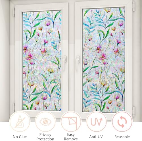 LEMON CLOUD Floral Stained Glass Window Privacy Film, 23.6″ x 157.4″ - Image 3