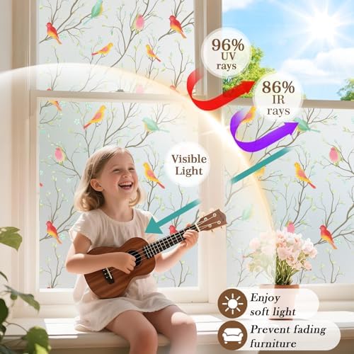 Coavas Stained Glass Window Film, Decorative Frosted Glass Window Privacy Film, Static Cling Non-Adhesive Windows Sticker for Front Door Bathroom Heat Control Anti UV, 29.5 x 118 Inch - Image 2