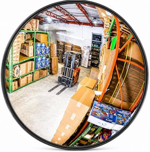 12” Acrylic Convex Mirror, Round Indoor Security Mirror for the Garage Blind Spot, Store Safety, Warehouse Side View, and More, Wall Mirror for Personal or Office Use - Vision Metalizers,Black by VisionMetalizersInc