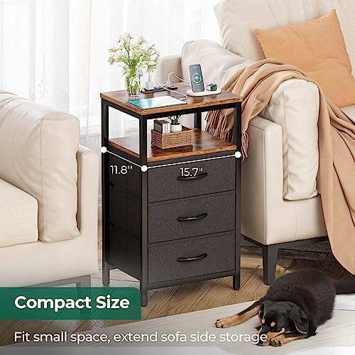 Huuger Nightstand with Charging Station, 27.6 Inch Bedside Table,Side Table - Image 6