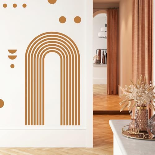 Kazova Brown Arch Wall Decal 2 Sheets Form One Large Arch Peel and Stick Mid Century Modern Abstract Wall Stickers for Living Room Bedroom Office Headboard Decor by Kazova