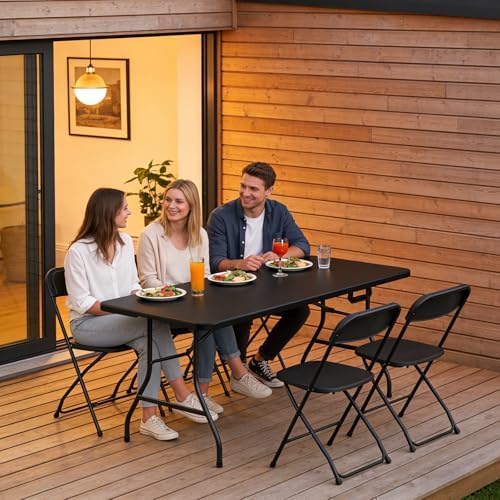Folding Table 6FT Heavy Duty Plastic Table with Handle, Foldable&Portable, Fold-in-Half Utility Tables for Outdoor, Dining, Wedding, Events, Indoor, Picnic, Camping, Party, Black - Image 2