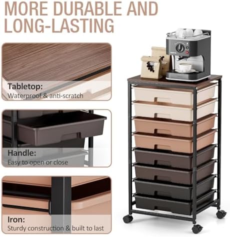 TOOLF Rolling Storage Cart with 8 Drawers,Brown - Image 5