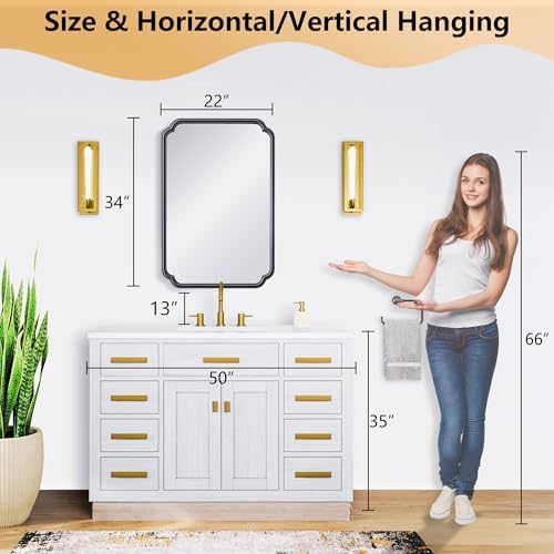 Ferytange 22x34 Inch Black Bathroom Mirror, Metal Framed Wall Mirror with Rounded Edges, Rustproof Horizontal Vertical Hanging for Vanity Over Sink - Image 5