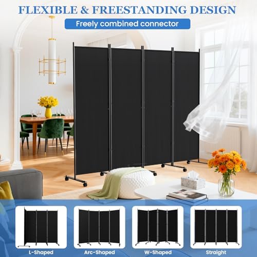 SUNALLY Room Divider Privacy Screens, 6 Panels Dividers with Wheels, Black - Image 4