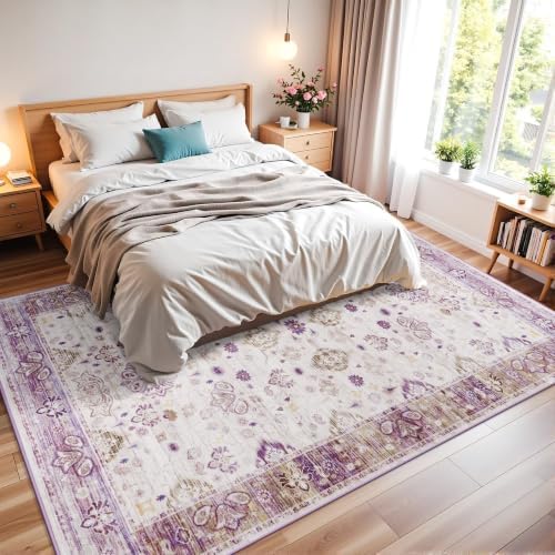 Hanples 4x6 Area Rugs for Living Room, Washable Rug Vintage Floral, Purple - Image 5