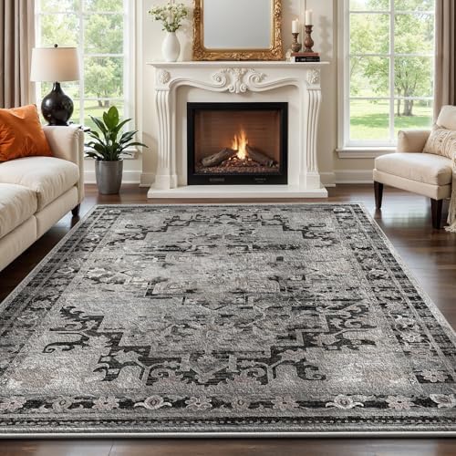 RUGIXE 6x9 Washable Area Rug, Vintage Distressed Boho Faux Cashmere Rug, Soft Low Pile Foldable Carpet with Non Slip TPR Backing for Living Room Bedroom Dining Room by Unknown