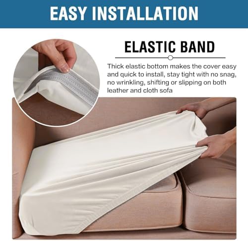 H.VERSAILTEX Velvet Stretch Couch Cushion Cover Plush Cushion Slipcover for Chair Loveseat Sofa Cushion Furniture Protector Seat Cushion Sofa Cover(2 Piece Medium Sofa Cushion Covers, Porcelain White) - Image 4