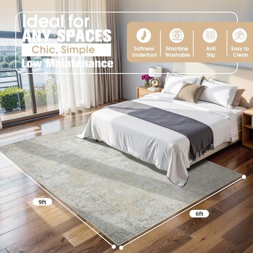 6x9 Area Rugs for Living Room Washable Bedroom Dining Room Beige Grey - Image 2