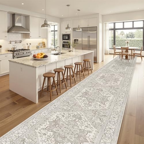 Madane Hallway Runner Rug 3x18 Washable Kitchen Runners 18ft, Beige/Brown by Madane
