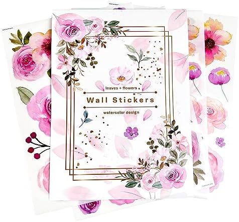 AOWDIAO 60 Pcs Flower Peel and Stick Wall Decals Watercolor Vinyl Peony Floral and Leaves Wall Stickers Pastel Flower Decor for Girls Bedroom Nursery Classroom Living Room - Image 3