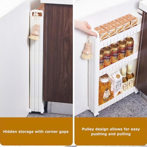 3.54 Slim Storage Cart Durable Bathroom Organizer Slide Out Storage Cart Rolling Utility Cart Slide Out Organizer Narrow Shelf Rack for Kitchen Bathroom Study Office - Image 5