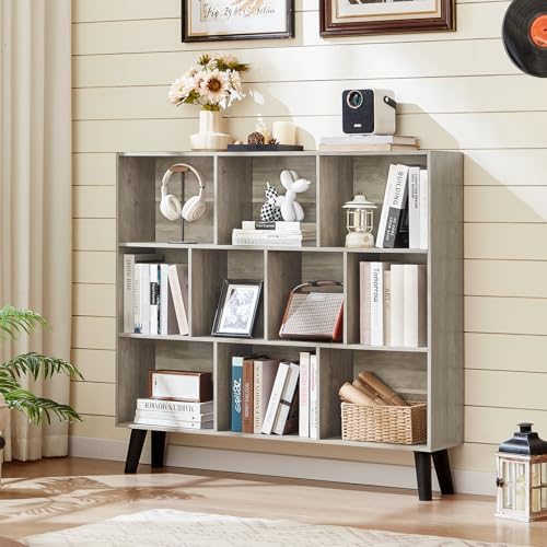LEYAOYAO 10 Cube Bookshelf,Mid-Century Modern Bookcase with Legs,Retro Grey - Image 4