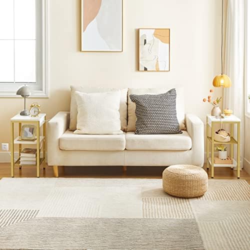 HOOBRO Side Table with Charging Station and USB Port, Small End Table for Small Space, 3-Tier Nightstand with Adjustable Shelf, for Living Room, Bedroom, White and Gold DW112BZ01G1 - Image 2