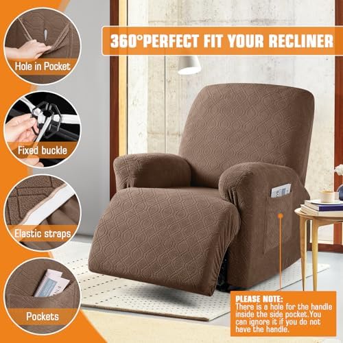 VANSOFY Oversized Stretch Recliner Chair Cover, Light Coffee, 1 Seater - Image 5
