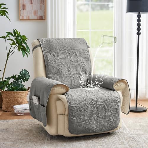 Gray Recliner Chair Covers, Quilted Décor Water-Repellent Medium Lazy Boy Chair Covers, Pet Friendly Recliner Cover for Dogs Cats, Washable Couch Cover (Recliner 26", Cool Gray) - Image 2