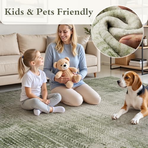 3 x 5 Rug Small Non Slip Machine Washable Rug Distressed Abstract Soft Indoor Carpet Neutral Boho Rug for Bedroom Living Room Entryway Kitchen Bedside, Green - Image 4