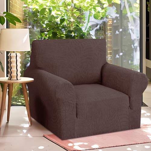 YEMYHOM Couch Cover Latest Jacquard Design High Stretch Sofa Chair Covers for Living Room, Pet Dog Cat Proof Armchair Slipcover Non Slip Magic Elastic Furniture Protector (Small, Begonia Leaf Coffee) - Image 2