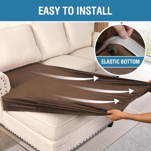 H.VERSAILTEX Velvet Stretch Individual Chaise Cover Sectional Couch Covers for L Shaped Sofa Both Left/Right Furniture Protector Seat Cushion Sofa Cover (1 Piece Chaise Cover, Caramel) - Image 4