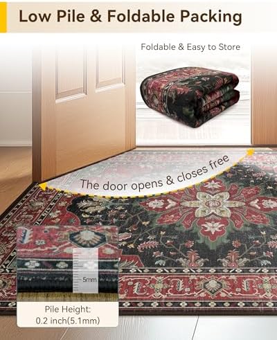 RELEANY Washable Area Rug, Small 2'6"x4', Red/Black - Image 5