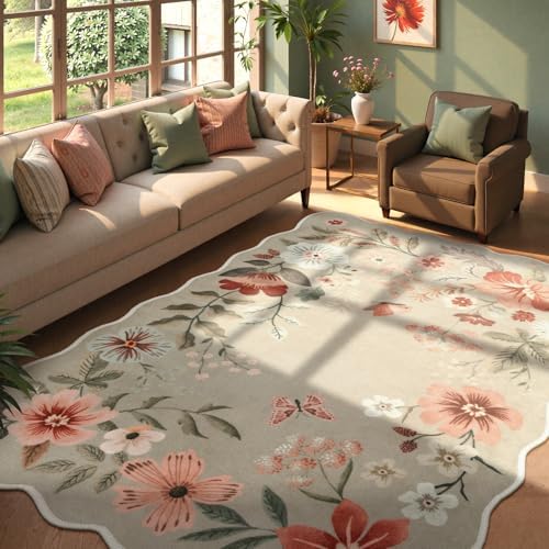 Lahome Floral Washable 6x9 Area Rugs, Soft Bedroom Rugs for Living Room by Lahome