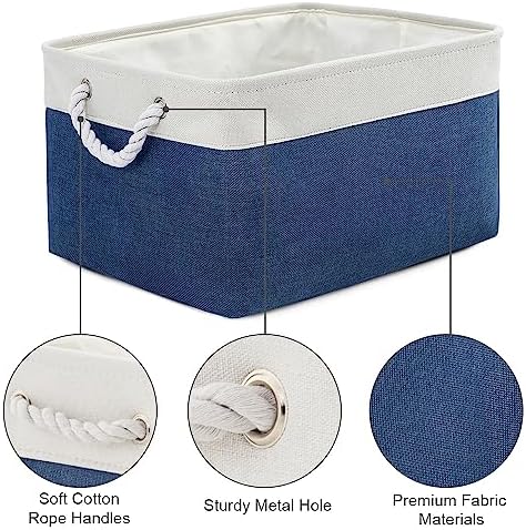 TheWarmHome Collapsible Storage Bin for Shelves - Large 3 Pack 16x12x8 inch Storage Basket for Organizing with Handles, Canves Storage Box for Organizer Toy Closet Cloth Gift (White & Jean Blue) - Image 5