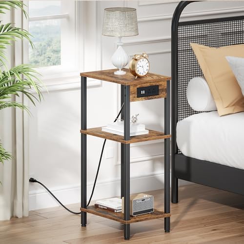 Tall Side Table with Charging Station, 30 Inch Tall End Tables Living Room - Image 2