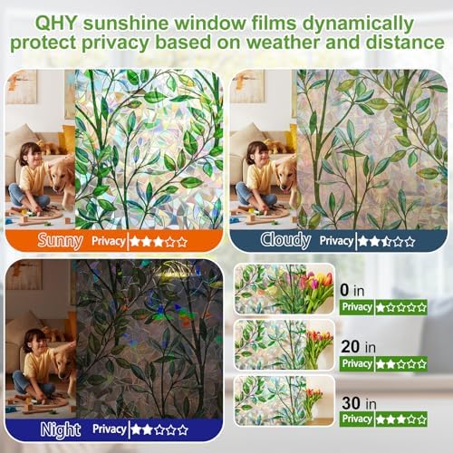 Window Privacy Film Stain Glass Window Film Rainbow Window Film Window clings Non-Adhesive Reusable Decorative for Room (Leaf Rainbow, 23.6 X 78.7 in) - Image 3