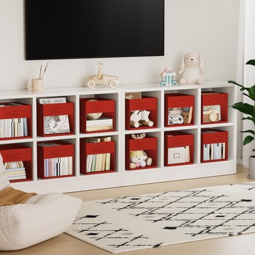 DIMJ Storage Cubes, Cube Storage Bin, 6 Pack Foldable Baskets with Window, Closet Storage Bins with Handle, 11x 11 inch Storage Cubes for Clothes, Toys, Books (Red) - Image 5