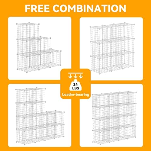 HUBSON Wire Cube Storage Organizer, Book/Toy/Craft/Potted Plants and petCloset Organizers and Storage Shelves, 20-Cube Freely Combinable Metal Grids Storage Shelf, White Iron - Image 4