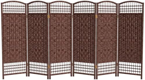 4 ft. Short Fiber Weave Folding Screen - Dark Red - 6 Panels by RedLantern