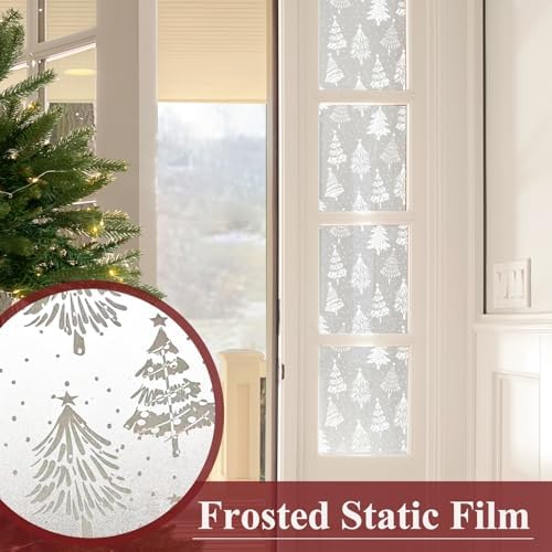 Christmas Window Privacy Film Pure White Xmas Tree Designs Static Clings Decorative Stained Glass Window Stickers Decals Holiday Christmas Static Decals for Winter Party Home Glass Windows 16.9*39.3in - Image 3