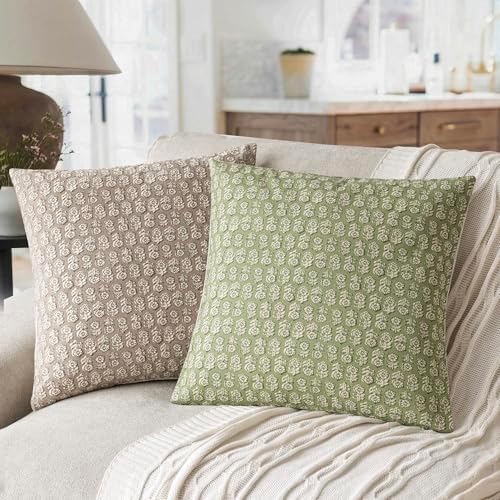 Foindtower Decorative Floral Print Throw Pillow Covers 18×18 Lime Green - Image 4