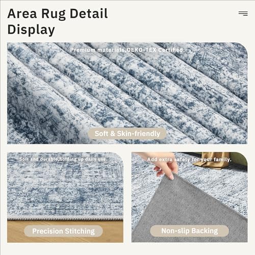 Soalmost 5x7 Area Rugs Blue Low Pile Washable Trendy Faded Style Rug - Image 5