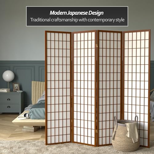 Red Lantern 6 ft. Tall Window Pane Shoji Screen - Walnut - 4 Panels - Image 2