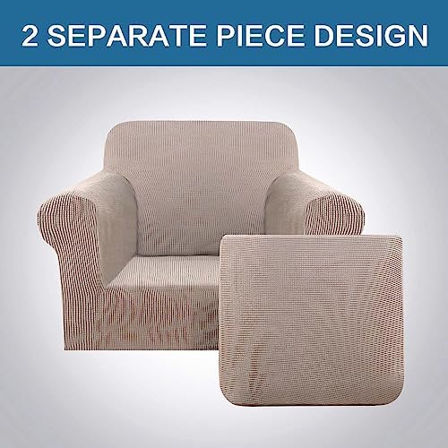 H.VERSAILTEX Armchair Slipcover Chair Cover 2 Piece Stretch Slipcovers Furniture Protector with Elastic Bottom Fit Armchair Width Up to 47 Inch, Stretch Spandex Jacquard Fabric(Chair, Sand) - Image 5