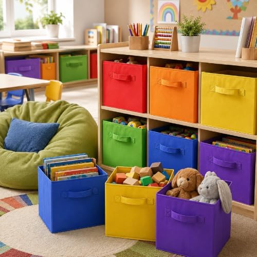 Yinder 12 Pcs Cube Storage Bin Rainbow 10.5''x10.5''x11'' Storage Cubes - Image 3