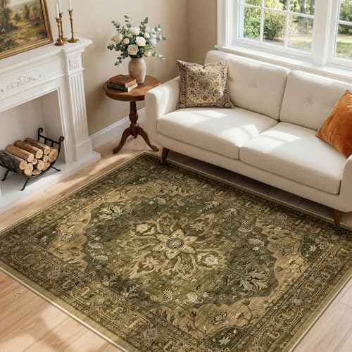 RELEANY Washable Area Rug, 4'x6', Brown/Dark Brown - Image 2