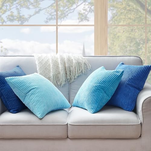 Topfinel Decorative Throw Pillow Covers Cushion Cases, Set of 4 Soft Velvet Modern Double-Sided Designs, Mix and Match for Home Decor, Pillow Inserts Not Included (22x22 inch, Blue) - Image 2