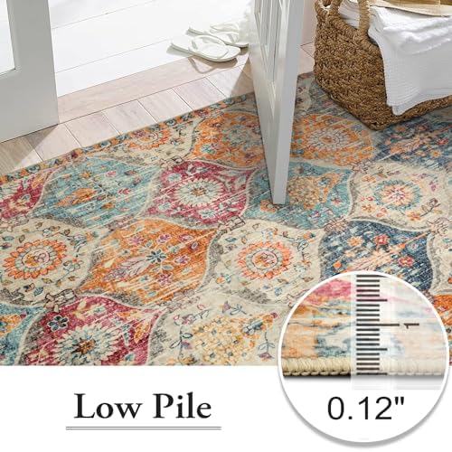 Lahome Moroccan Washable Area Rugs 8x10, 8x10 Rugs for Living Room Bedroom, Non Slip Low Pile Distressed Stain Resistant Rug for Kids Pets High Traffic Areas Elise, Burnt Orange - Image 6