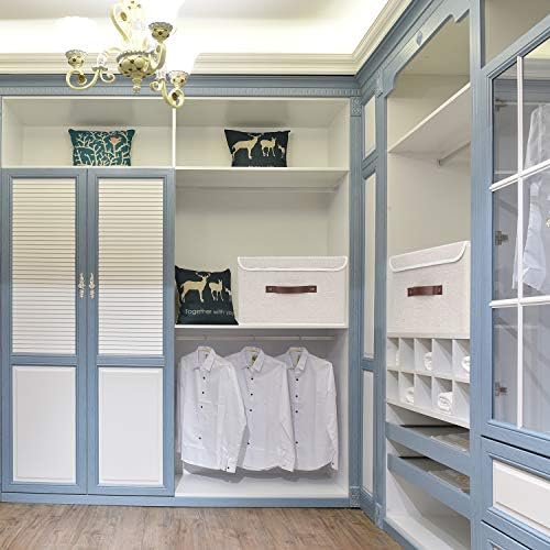 TYEERS Foldable Storage Boxes with Lids 5 Pack Fabric Storage Bins with Lids, Closet Organizers for Clothes Storage, Room Organization, Office Storage, Toys - Beige - Image 4