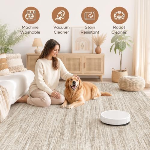 Nakagishi 10X12 Area Rugs Living Room: Washable Large Vintage Rug Neutral Non-Slip Soft Stain Resistant Indoor Carpet for Bedroom Nursery Dining Room Office Playroom - Dark Brown - Image 3