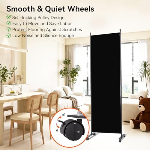 88" W 4 Panel Room Divider, Portable Privacy Screen W/Wheels Freestanding - Image 4